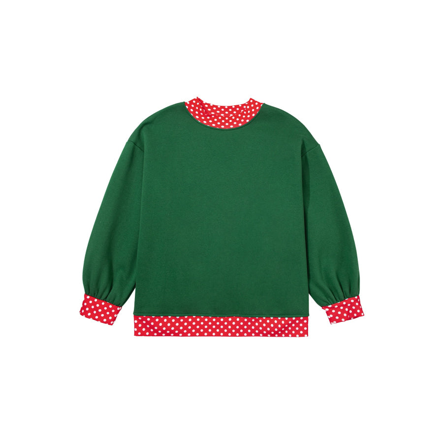 Racing Red Polka Dot Patchwork Round Neck Plus Size Sweatshirt Size/Plus Sweatshirts & Hoodies