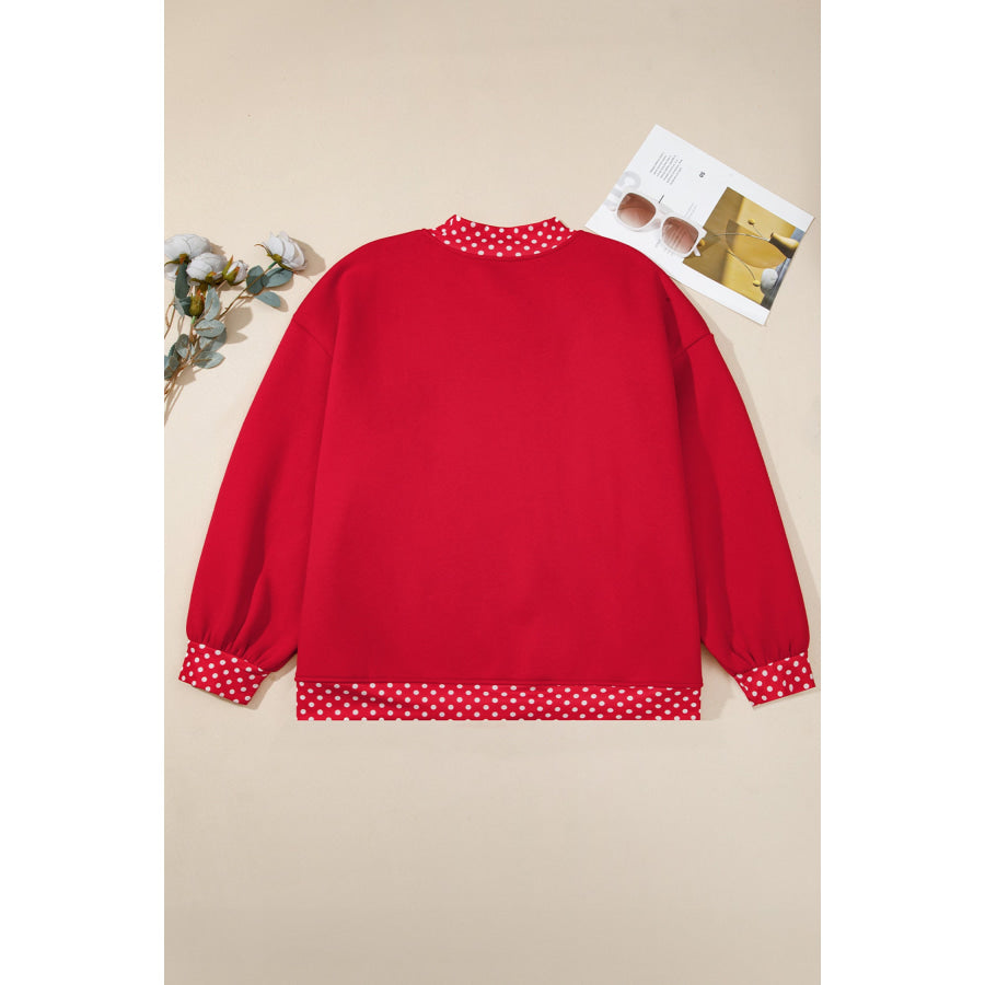 Racing Red Polka Dot Patchwork Round Neck Plus Size Sweatshirt Size/Plus Sweatshirts & Hoodies