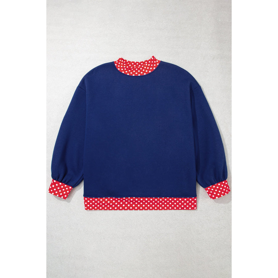 Racing Red Polka Dot Patchwork Round Neck Plus Size Sweatshirt Size/Plus Sweatshirts & Hoodies