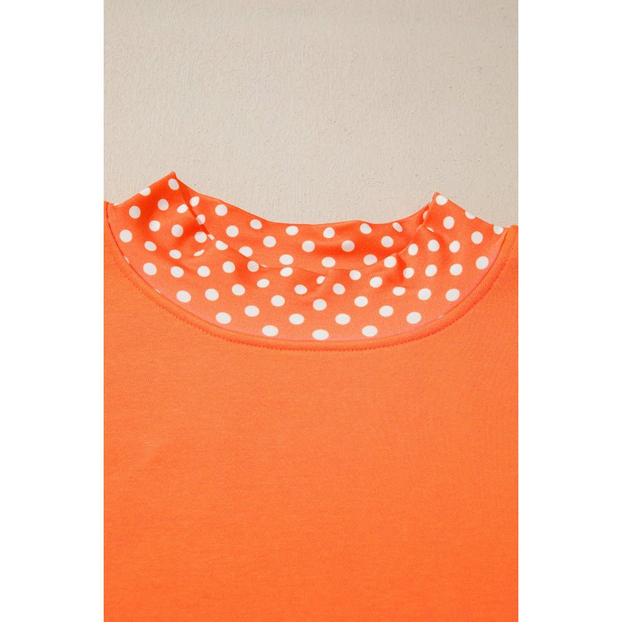 Racing Red Polka Dot Patchwork Round Neck Plus Size Sweatshirt Size/Plus Sweatshirts & Hoodies