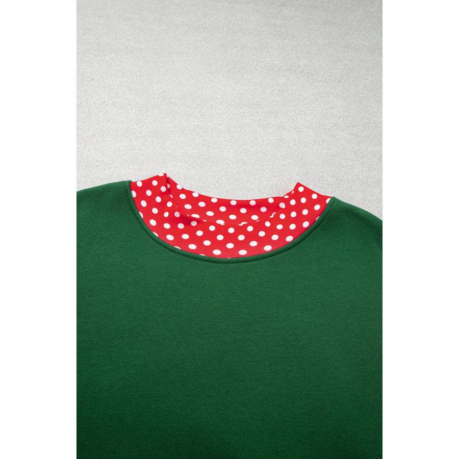 Racing Red Polka Dot Patchwork Round Neck Plus Size Sweatshirt Size/Plus Sweatshirts & Hoodies