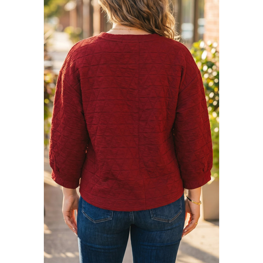 Racing Red Solid Round Neck Tunic Adjustable Cuffs Shift Plus Size Blouse Size/Plus Tops/Plus Blouses & Shirts
