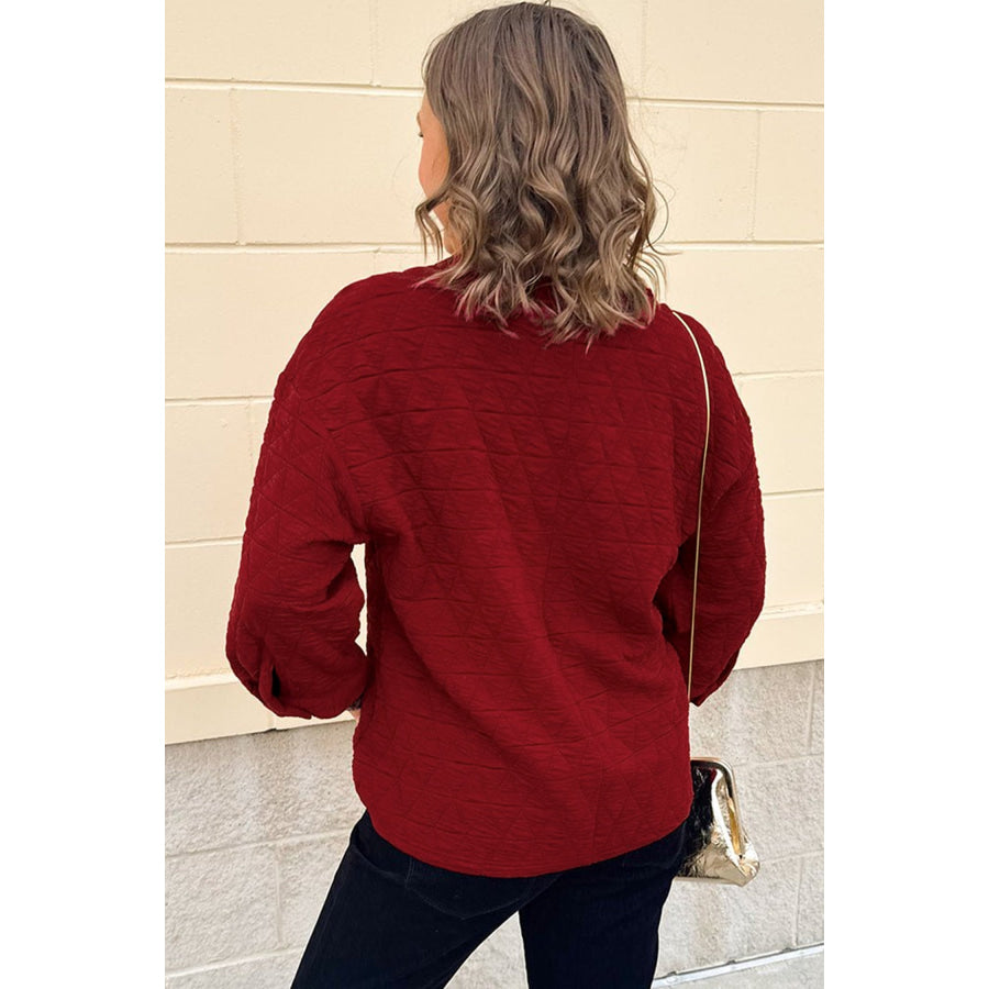 Racing Red Solid Round Neck Tunic Adjustable Cuffs Shift Plus Size Blouse Size/Plus Tops/Plus Blouses & Shirts