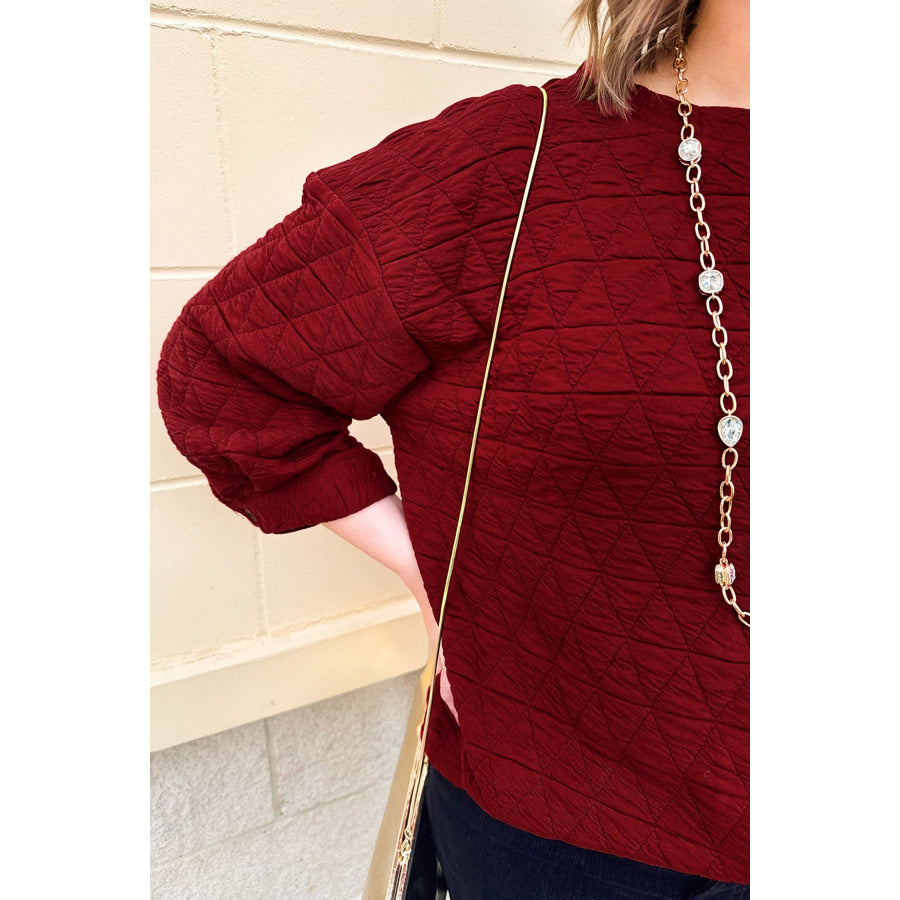 Racing Red Solid Round Neck Tunic Adjustable Cuffs Shift Plus Size Blouse Size/Plus Tops/Plus Blouses & Shirts