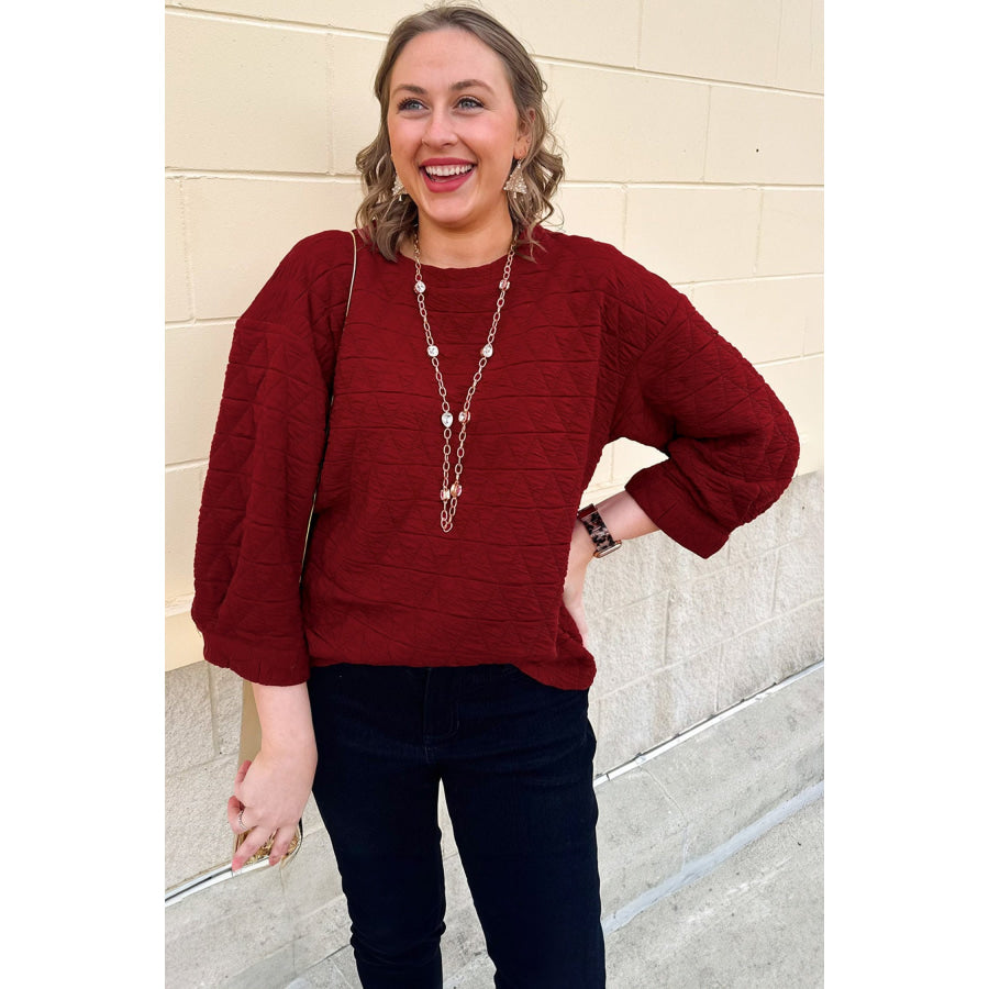 Racing Red Solid Round Neck Tunic Adjustable Cuffs Shift Plus Size Blouse Size/Plus Tops/Plus Blouses & Shirts