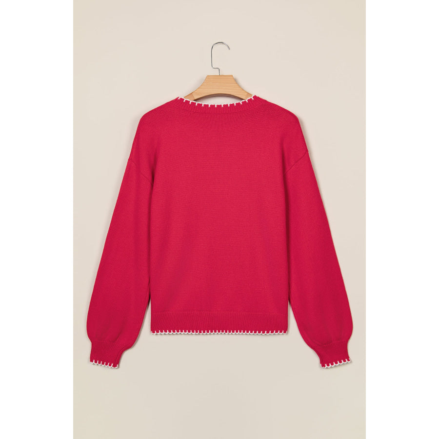 Racing Red Stitched Detail Christmas Tree Holiday Casual Sweater Sweaters & Cardigans/Sweaters