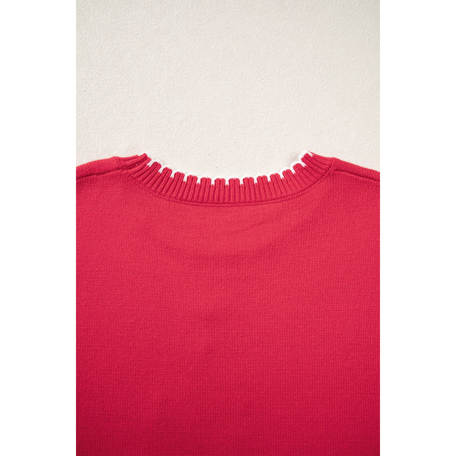 Racing Red Stitched Detail Christmas Tree Holiday Casual Sweater Sweaters & Cardigans/Sweaters