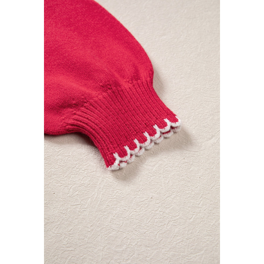 Racing Red Stitched Detail Christmas Tree Holiday Casual Sweater Sweaters & Cardigans/Sweaters