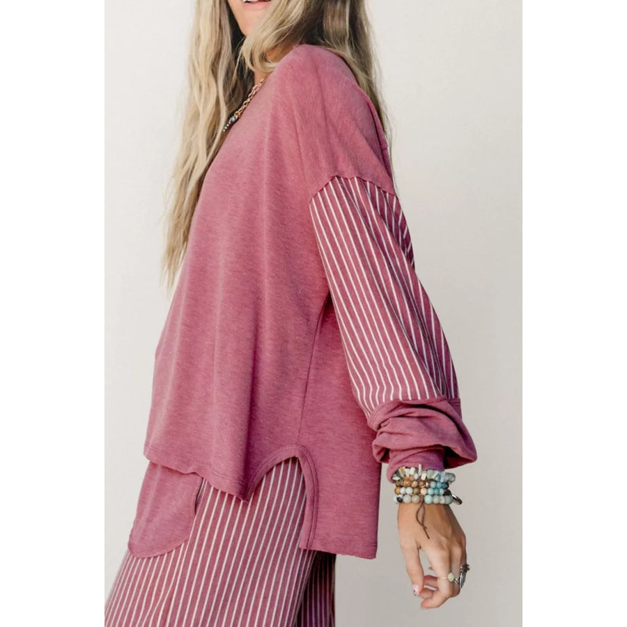 Rae Edge Patchwork Long Sleeve Top and Pocket Casual Pants Set Apparel and Accessories
