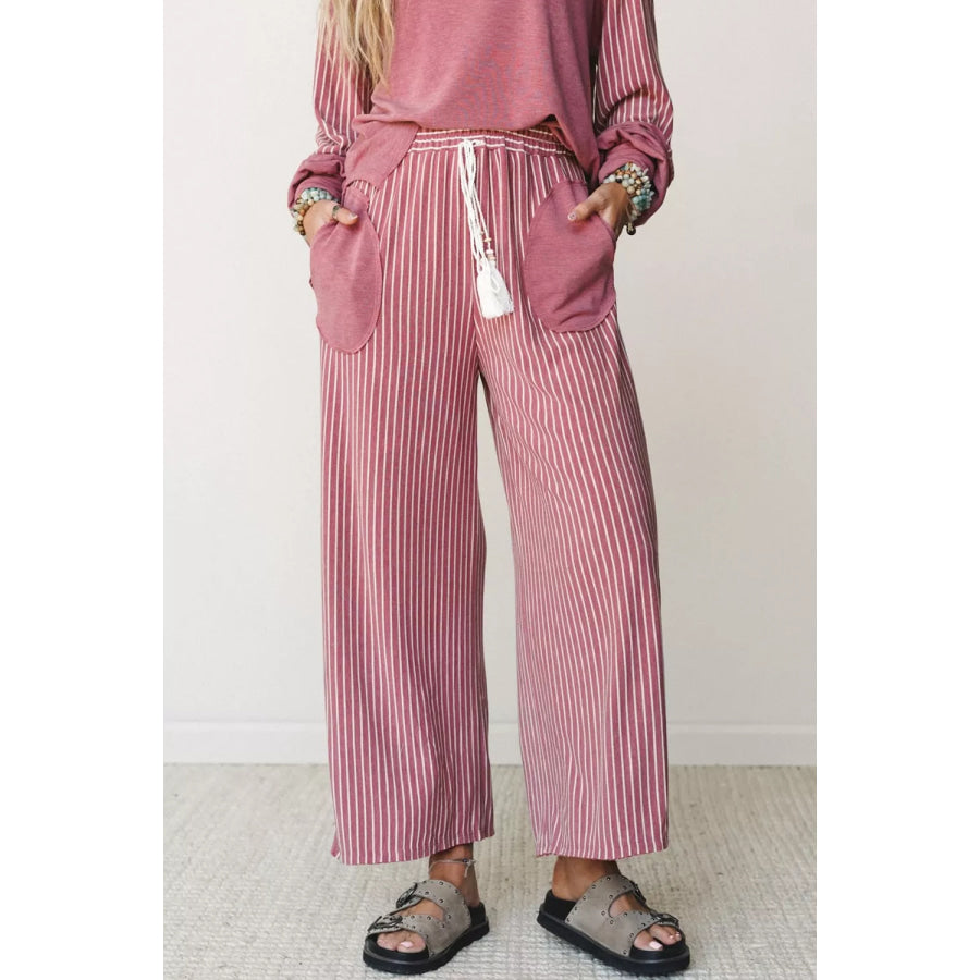 Rae Edge Patchwork Long Sleeve Top and Pocket Casual Pants Set Apparel and Accessories