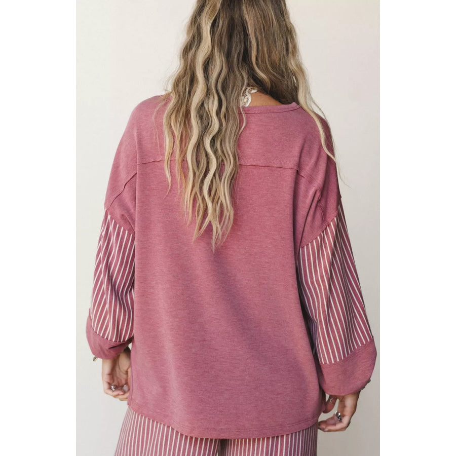 Rae Edge Patchwork Long Sleeve Top and Pocket Casual Pants Set Apparel and Accessories
