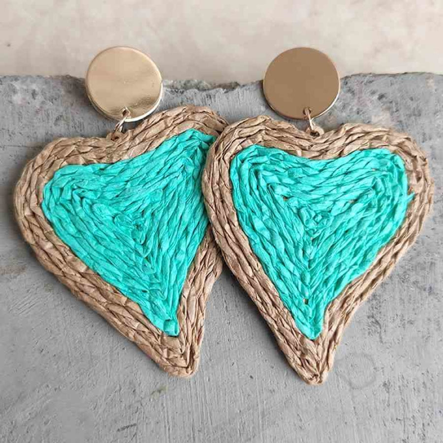 Raffia Grass Heart Teardrop Earrings Tiffany Blue / One Size