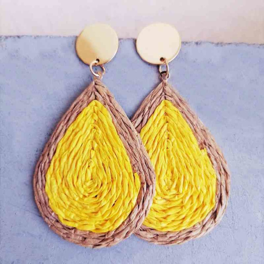 Raffia Grass Teardrop Earrings Banana Yellow / One Size