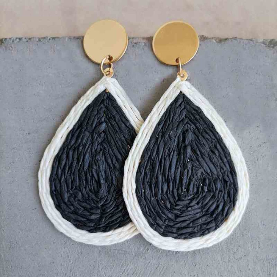 Raffia Grass Teardrop Earrings Black / One Size