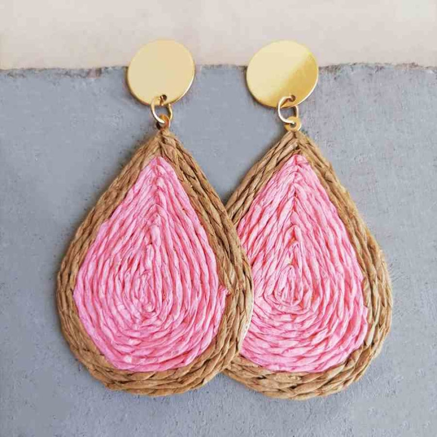 Raffia Grass Teardrop Earrings Carnation Pink / One Size