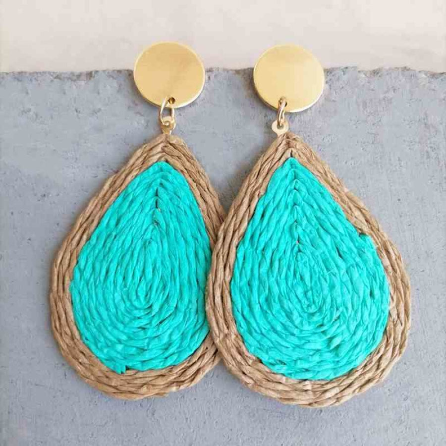 Raffia Grass Teardrop Earrings Tiffany Blue / One Size