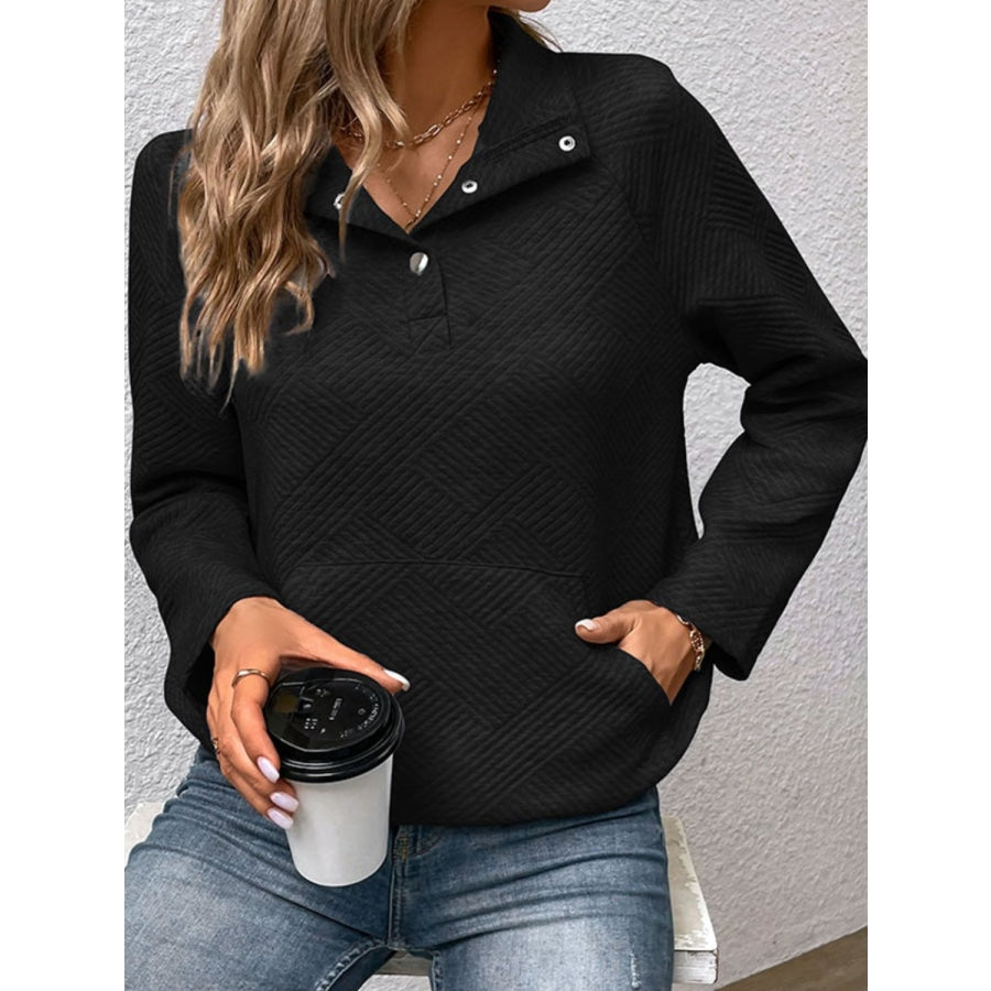 Raglan Sleeve Collared Neck Sweatshirt with Pocket