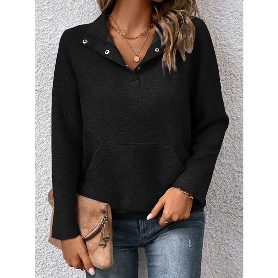 Raglan Sleeve Collared Neck Sweatshirt with Pocket