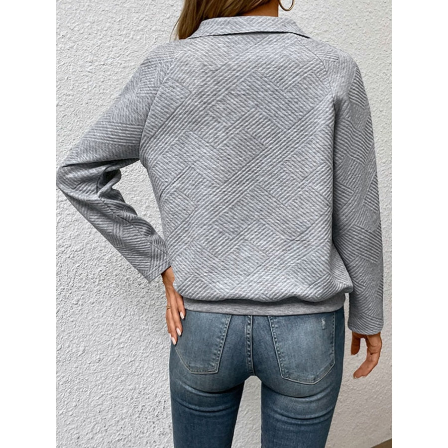 Raglan Sleeve Collared Neck Sweatshirt with Pocket