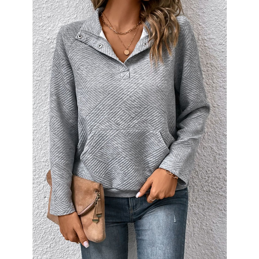 Raglan Sleeve Collared Neck Sweatshirt with Pocket