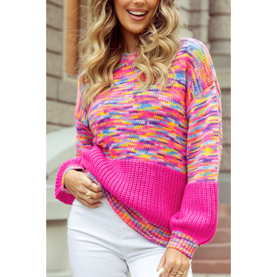 Rainbow Confetti Drop Shoulder Sweater Hot Pink / S Apparel and Accessories