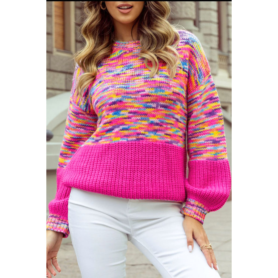 Rainbow Confetti Drop Shoulder Sweater Hot Pink / S Apparel and Accessories