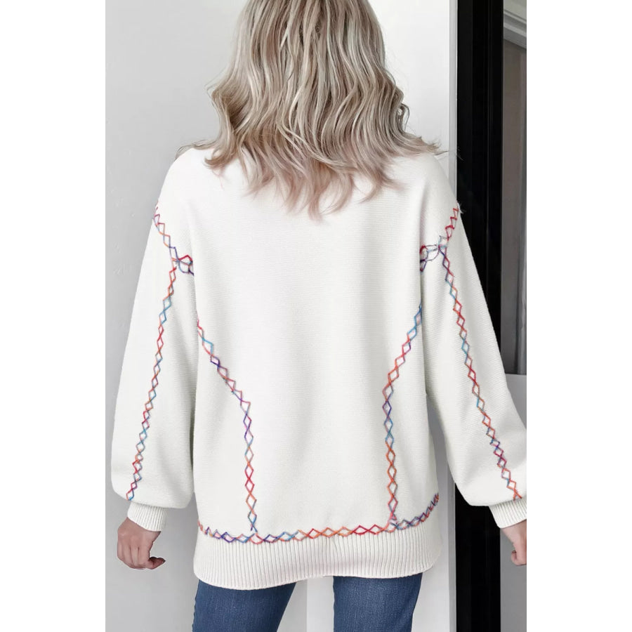Rainbow Stitching Long Sleeve Relaxed Sweater Apparel and Accessories