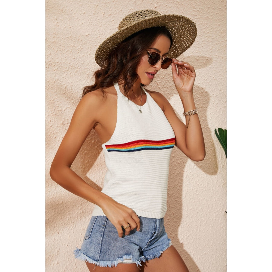 Rainbow Stripe Halter Neck Knit Tank