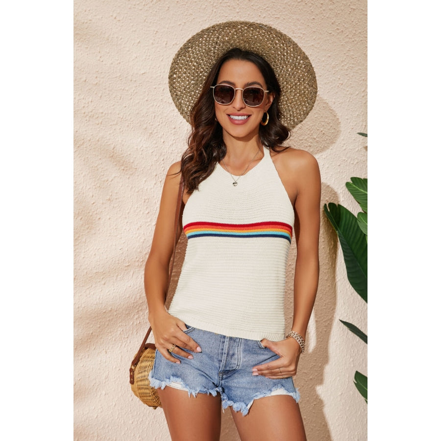 Rainbow Stripe Halter Neck Knit Tank