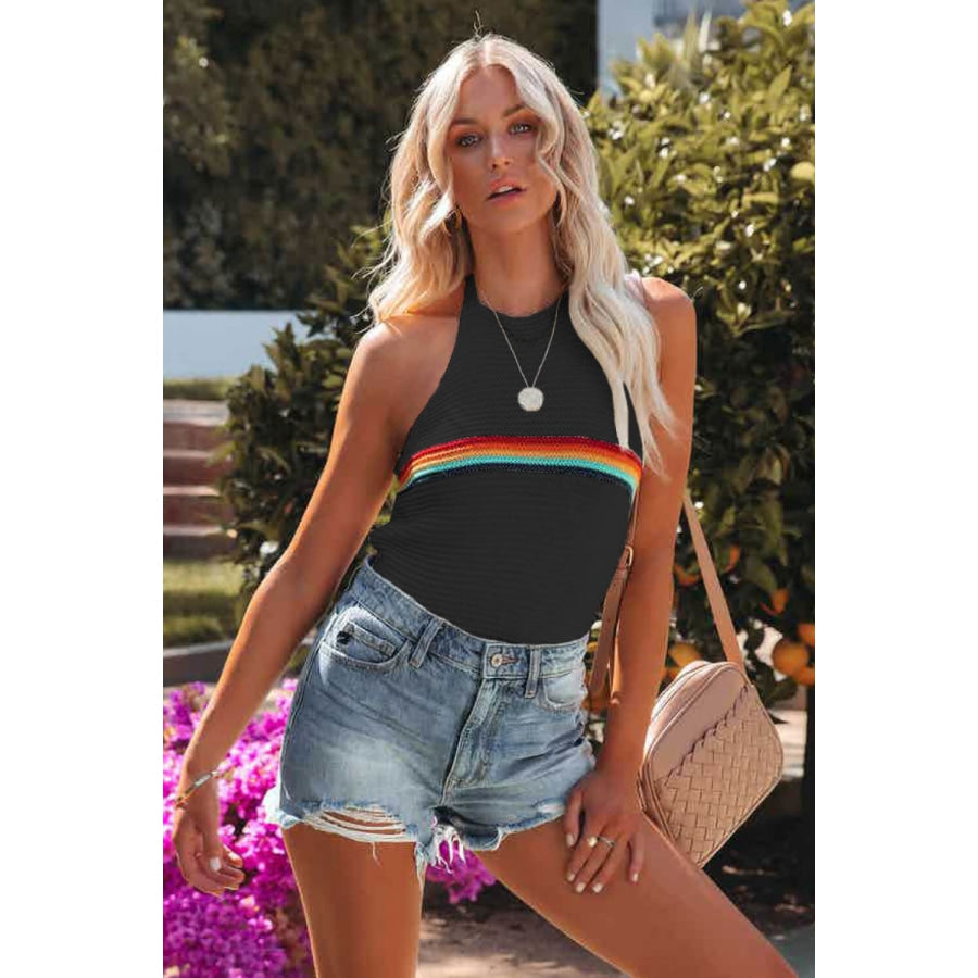 Rainbow Stripe Halter Neck Knit Tank