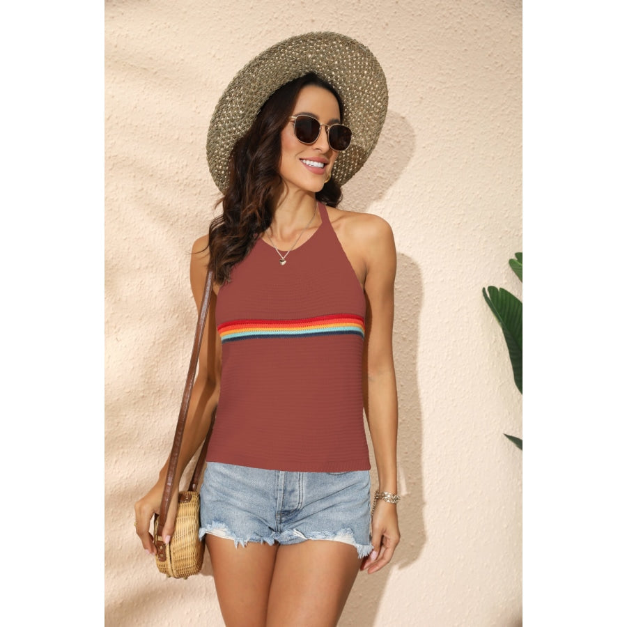 Rainbow Stripe Halter Neck Knit Tank