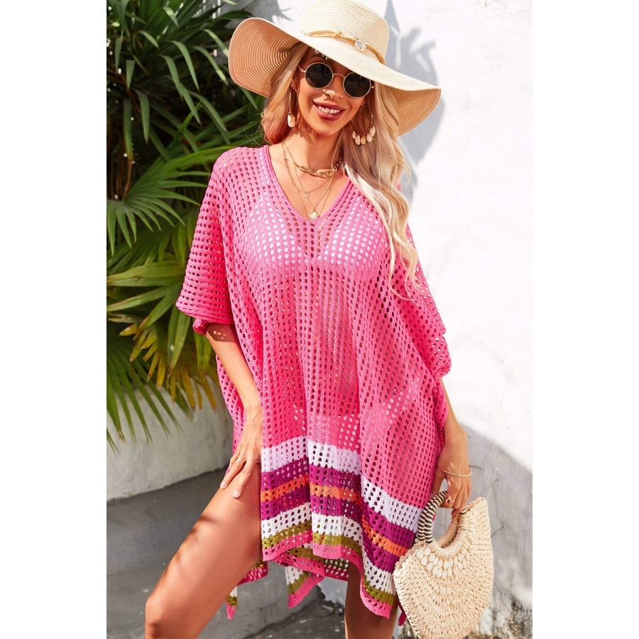 Rainbow Stripe Openwork Slit Cover-Up