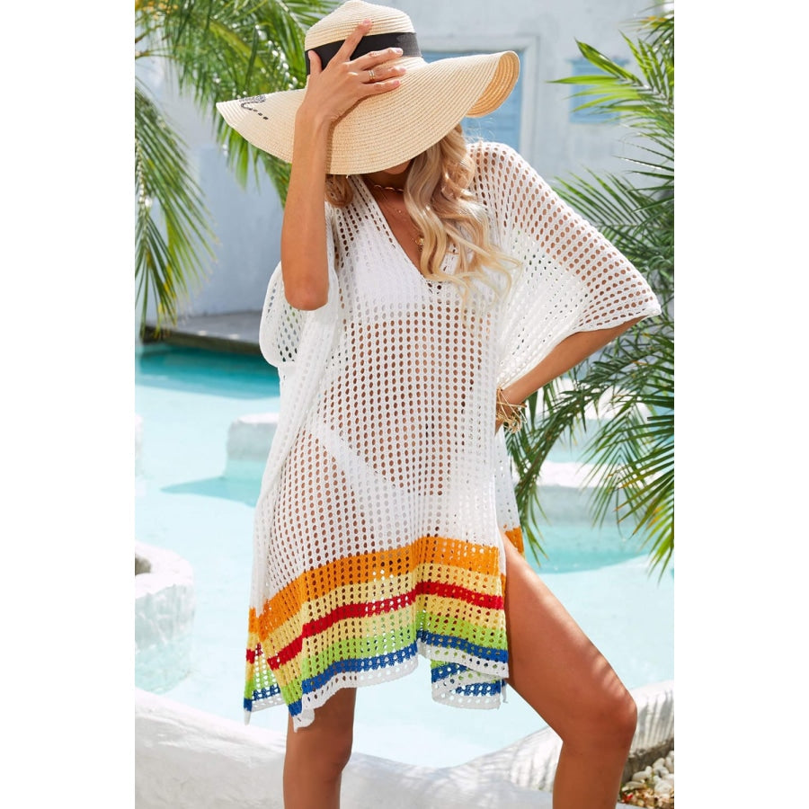 Rainbow Stripe Openwork Slit Cover-Up