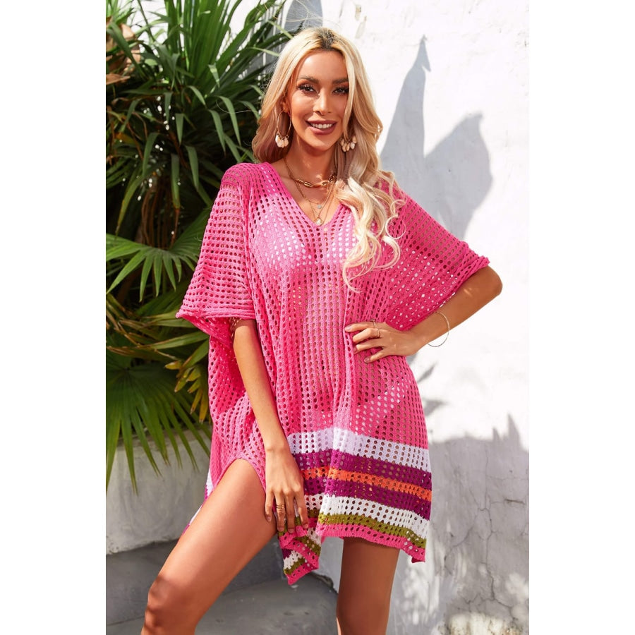 Rainbow Stripe Openwork Slit Cover-Up