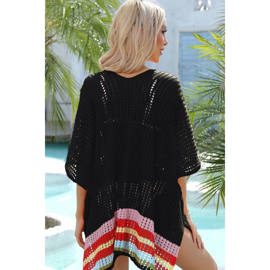 Rainbow Stripe Openwork Slit Cover-Up