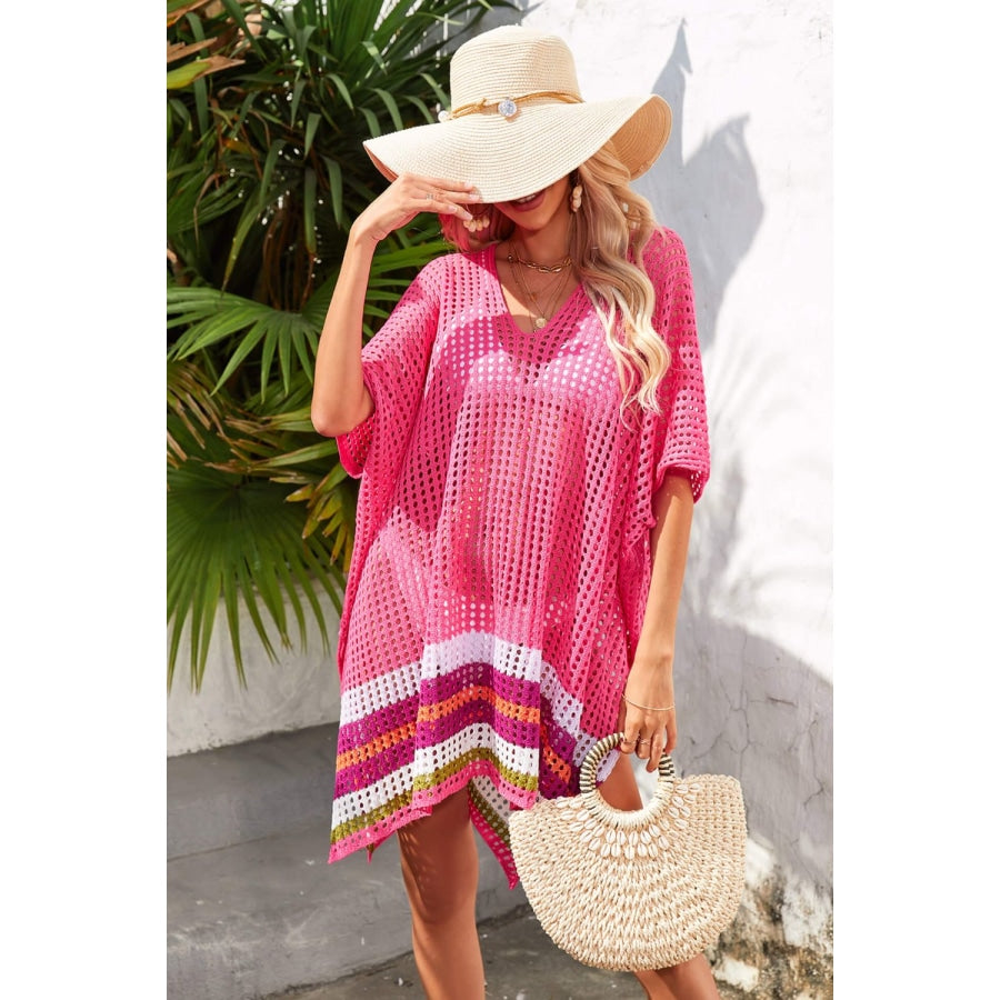 Rainbow Stripe Openwork Slit Cover-Up