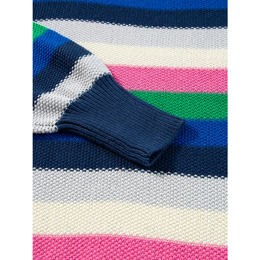 Rainbow Striped Crew Neck Drop Shoulder Sweater Apparel and Accessories