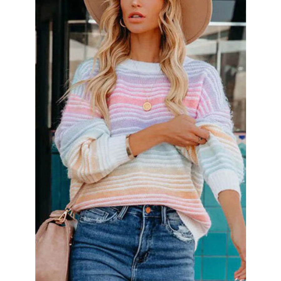 Rainbow Striped Dropped Shoulder Sweater Apparel and Accessories