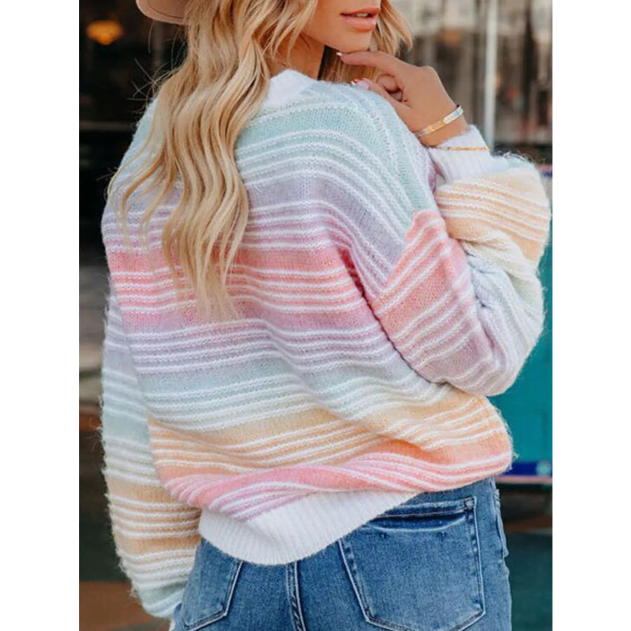 Rainbow Striped Dropped Shoulder Sweater Apparel and Accessories