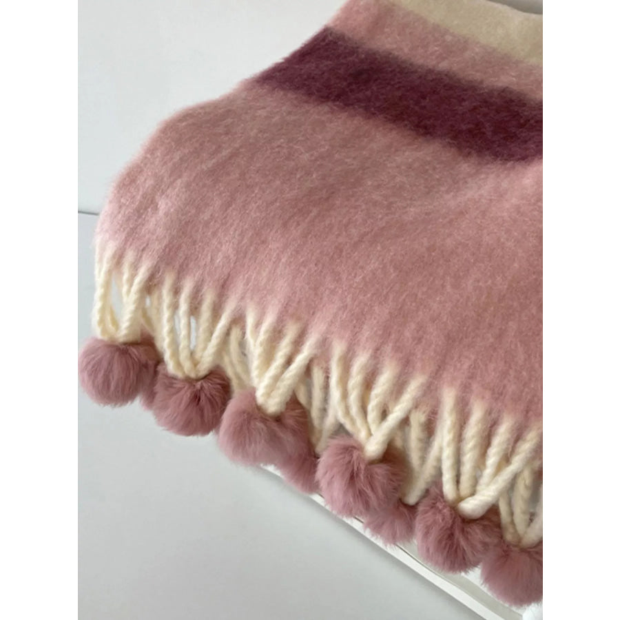 Rainbow Striped Fuzzy Scarf with Pom-Poms Style C / One Size Apparel and Accessories