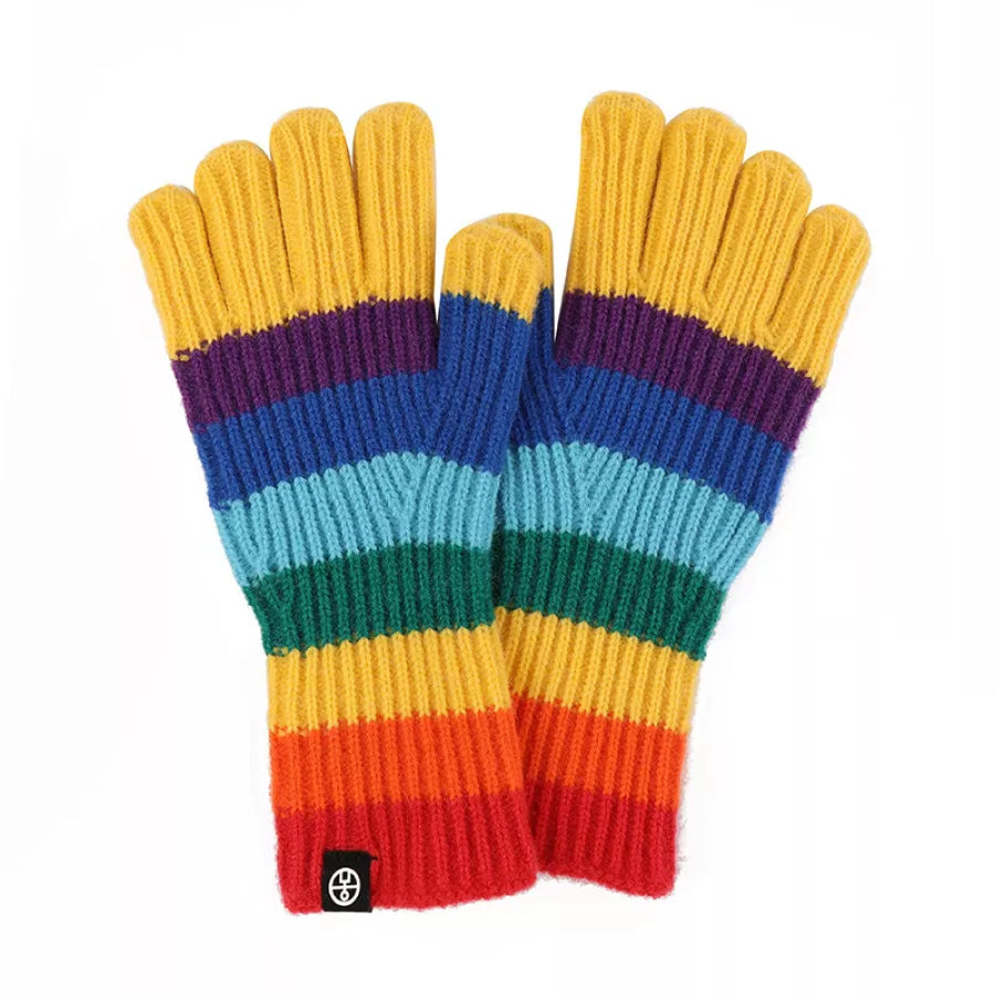 Rainbow Striped Knitted Gloves Gold / One Size Apparel and Accessories