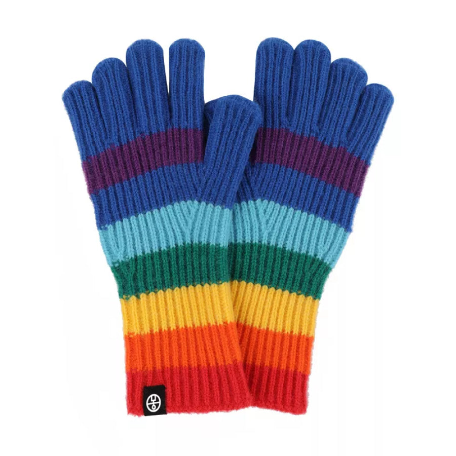 Rainbow Striped Knitted Gloves Indigo / One Size Apparel and Accessories