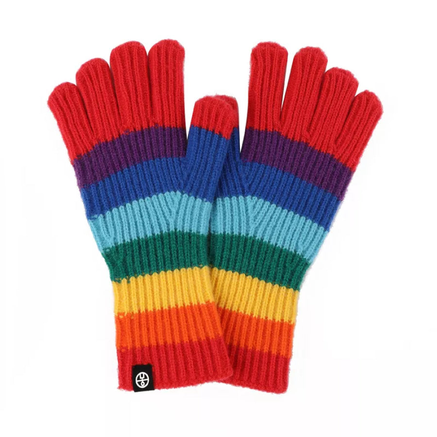 Rainbow Striped Knitted Gloves Red / One Size Apparel and Accessories