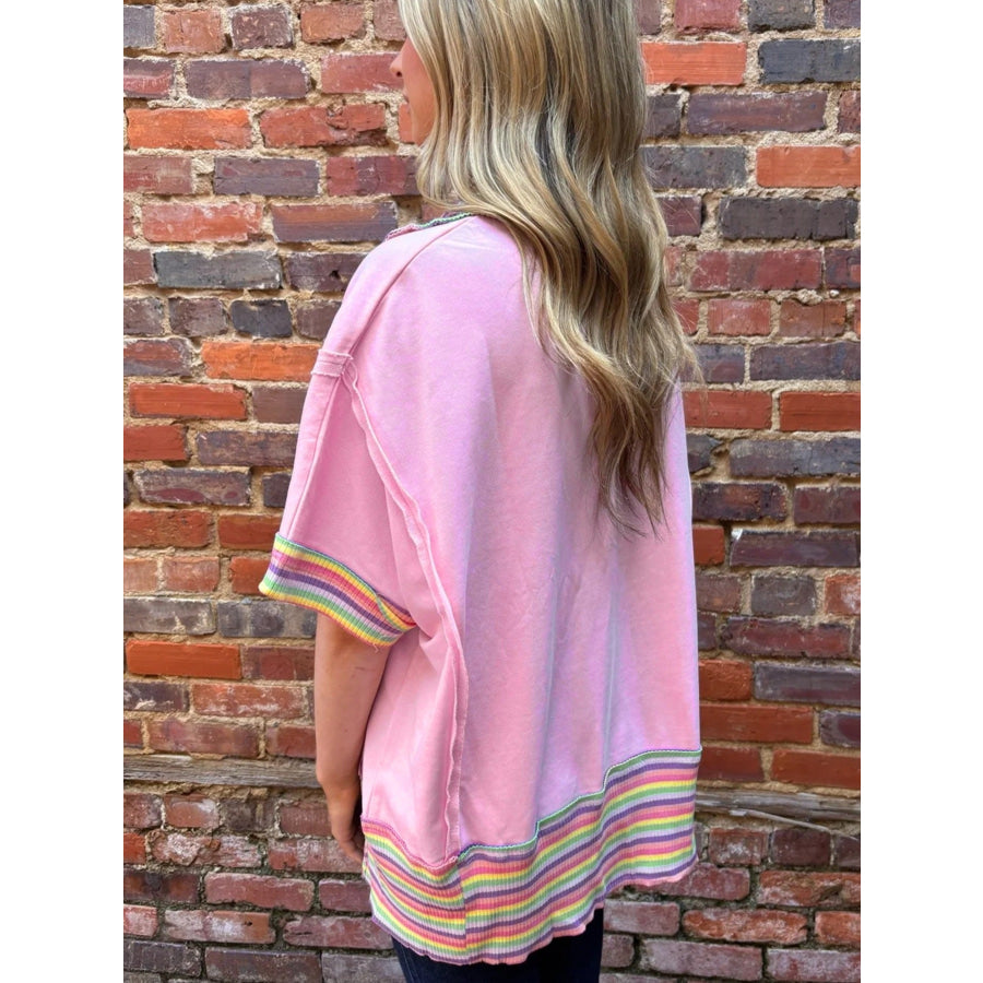 Rainbow Trim Side Slit Top Apparel and Accessories