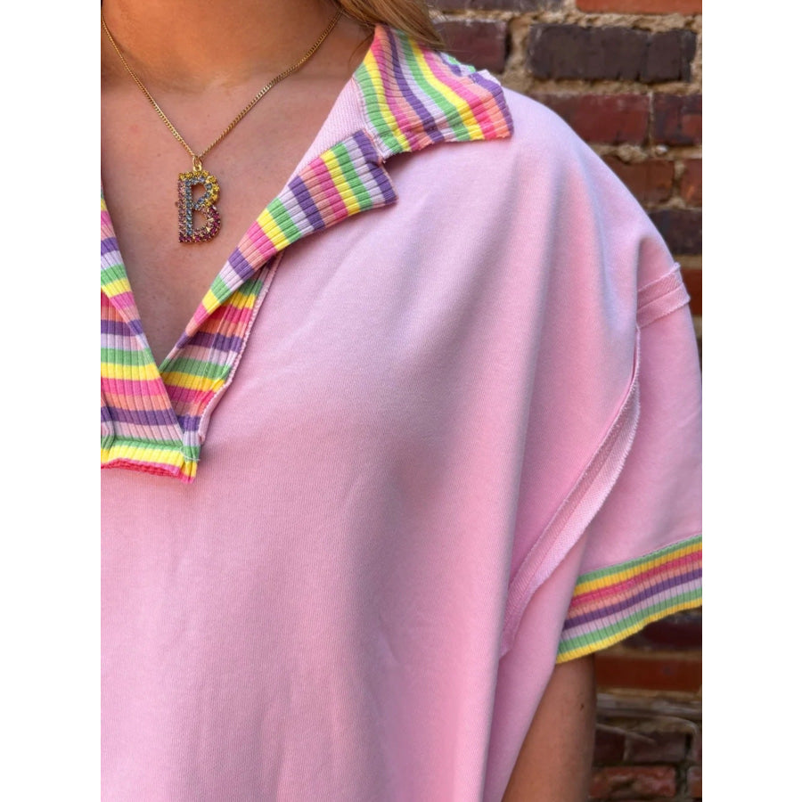 Rainbow Trim Side Slit Top Apparel and Accessories