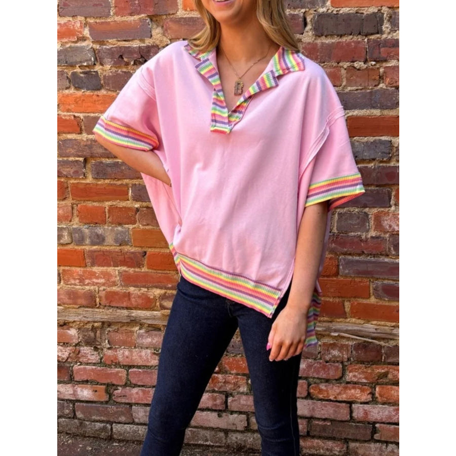 Rainbow Trim Side Slit Top Apparel and Accessories