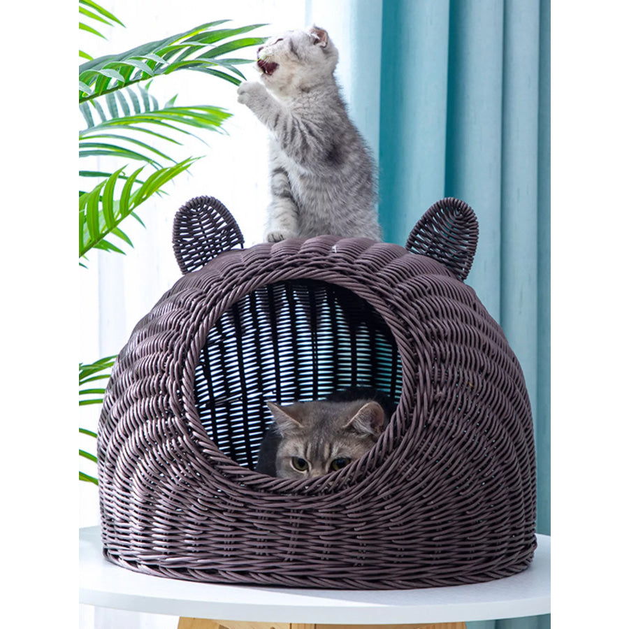 Rattan Washable Breathable Pet Nest Coffee Brown / S Apparel and Accessories