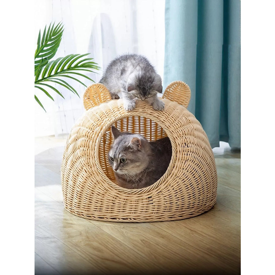 Rattan Washable Breathable Pet Nest Tan / S Apparel and Accessories