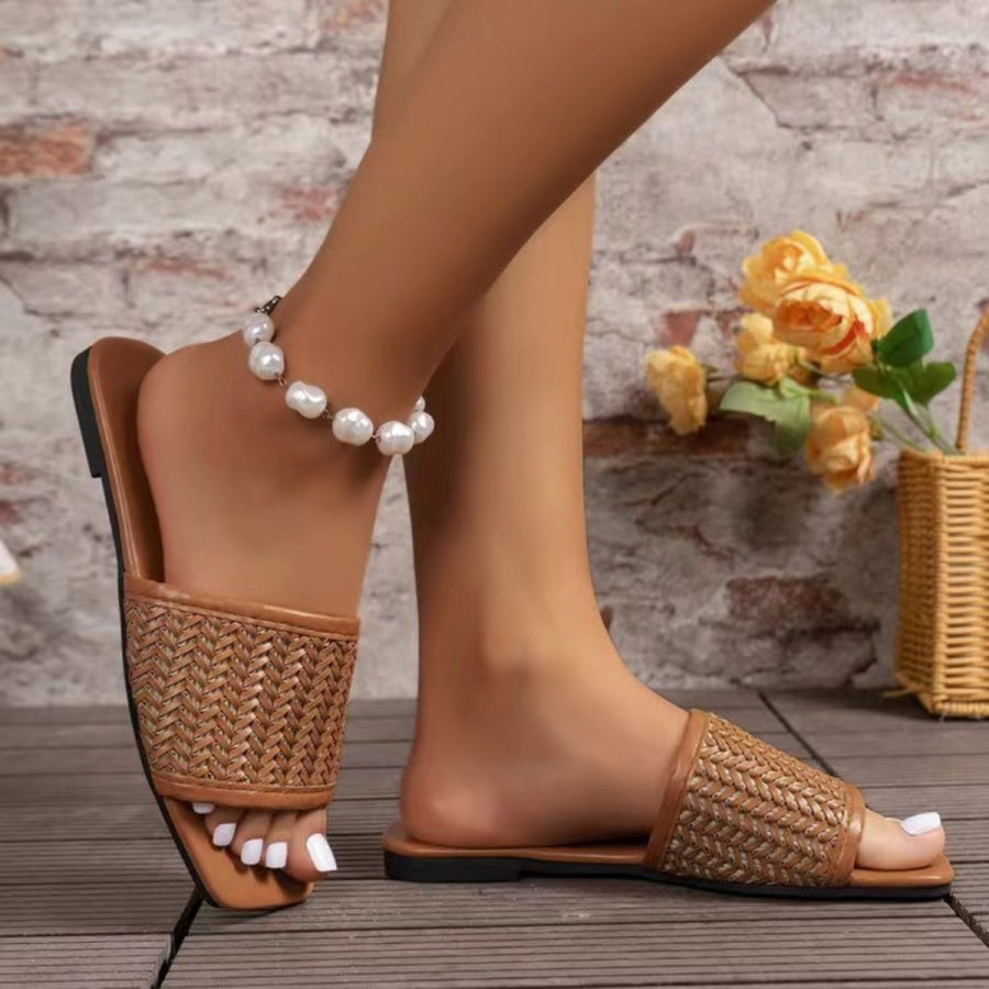 Rattan Woven Flat Sandals Caramel / 36(US5) Apparel and Accessories