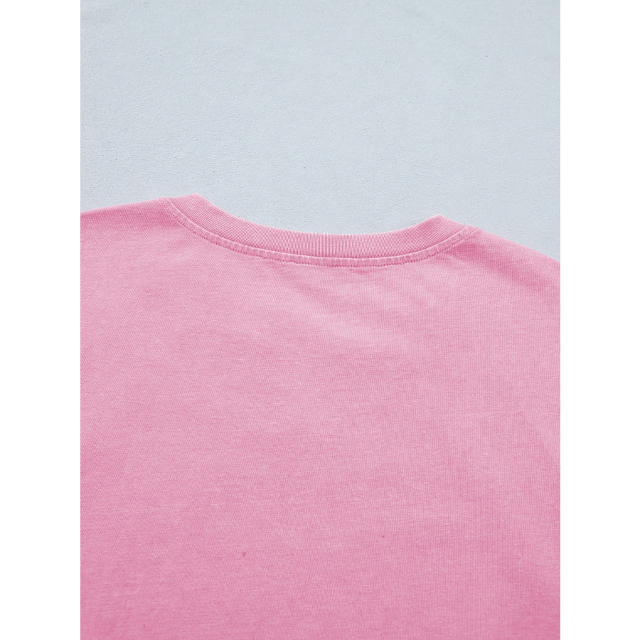 Raw Cut Notched Neck Lace Patchwork Detail Mineral Wash Tee Apparel and Accessories